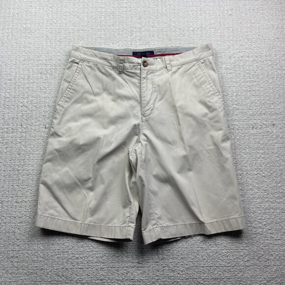 Tommy Hilfiger Shorts Mens 34 Beige Chino Bermuda Flat Front Casual Modern Fit - Picture 1 of 13